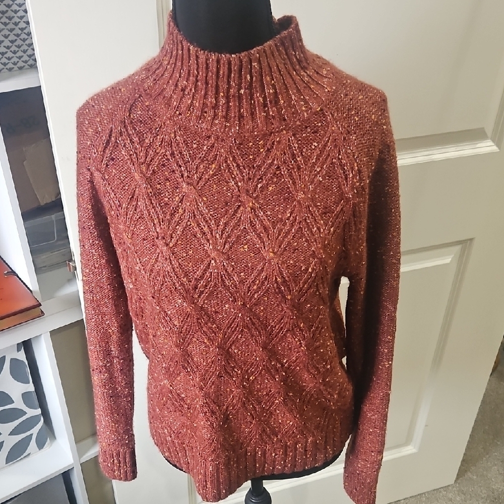 LOFT Rich Rust Colored Ribbed Cowl Neck Sweater Size Small- Like NEW - Picture 1 of 9